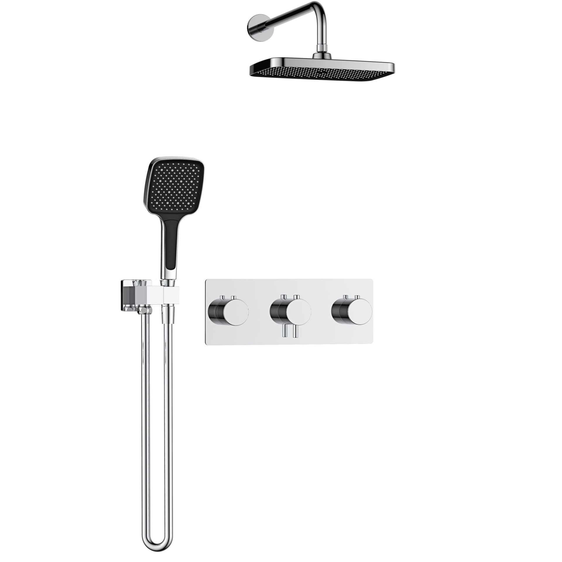 2功能恒温淋浴花洒 旋钮开关一体大面板 铬色