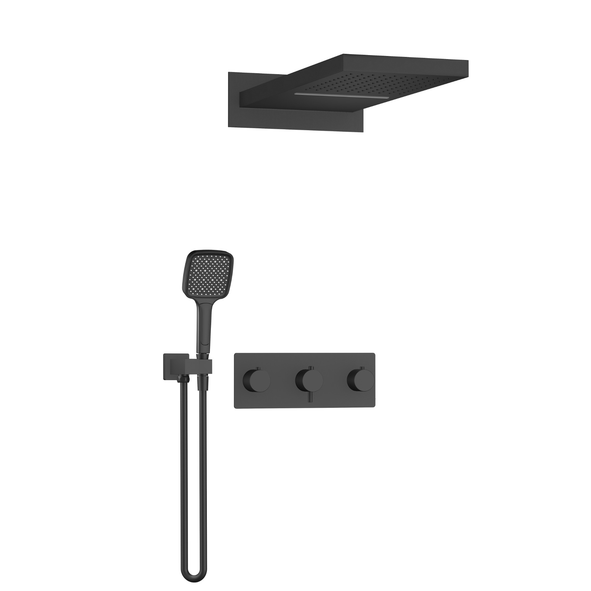 3功能恒温淋浴花洒 旋钮开关一体大面板 雅黑