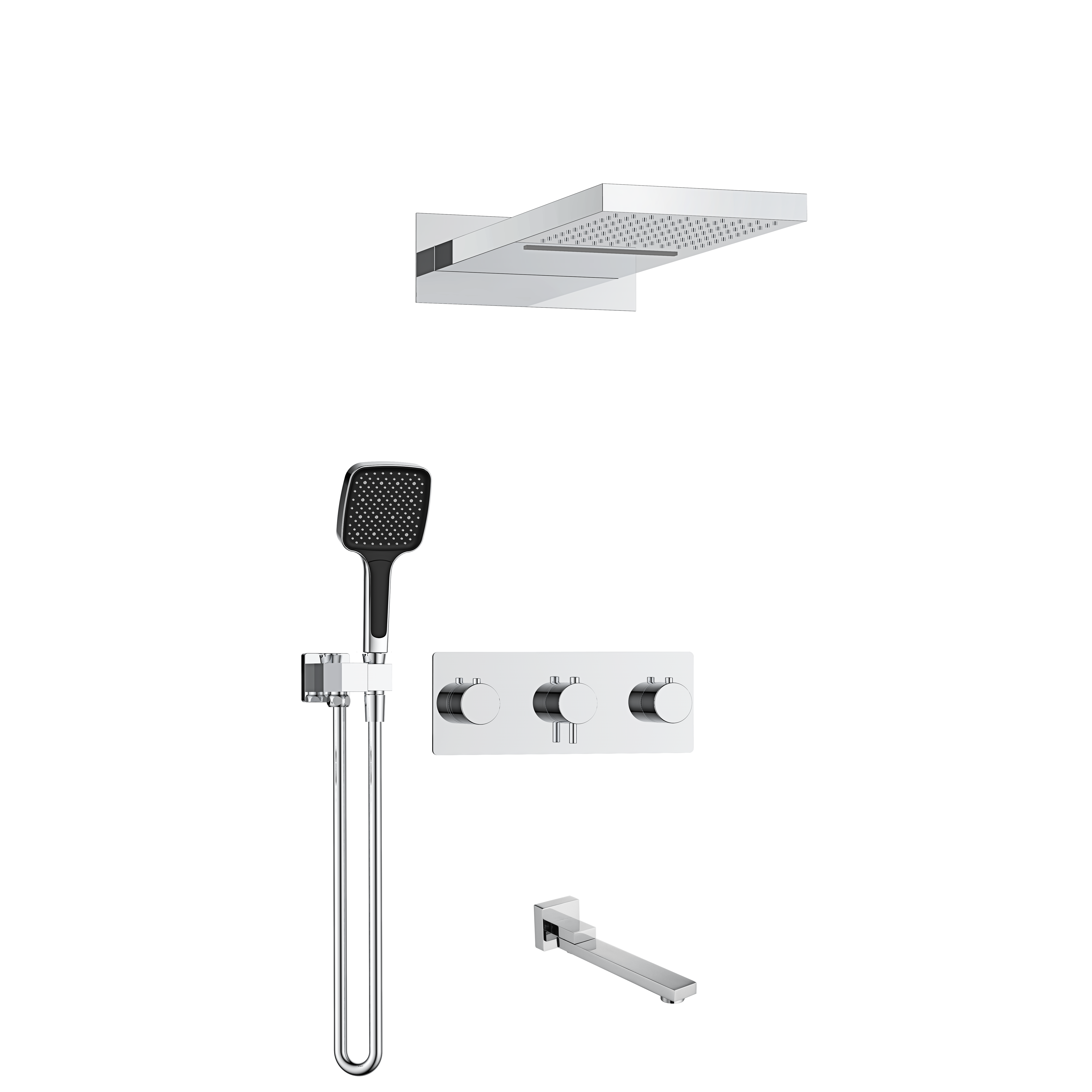 4功能恒温淋浴花洒 旋钮开关一体大面板 铬色