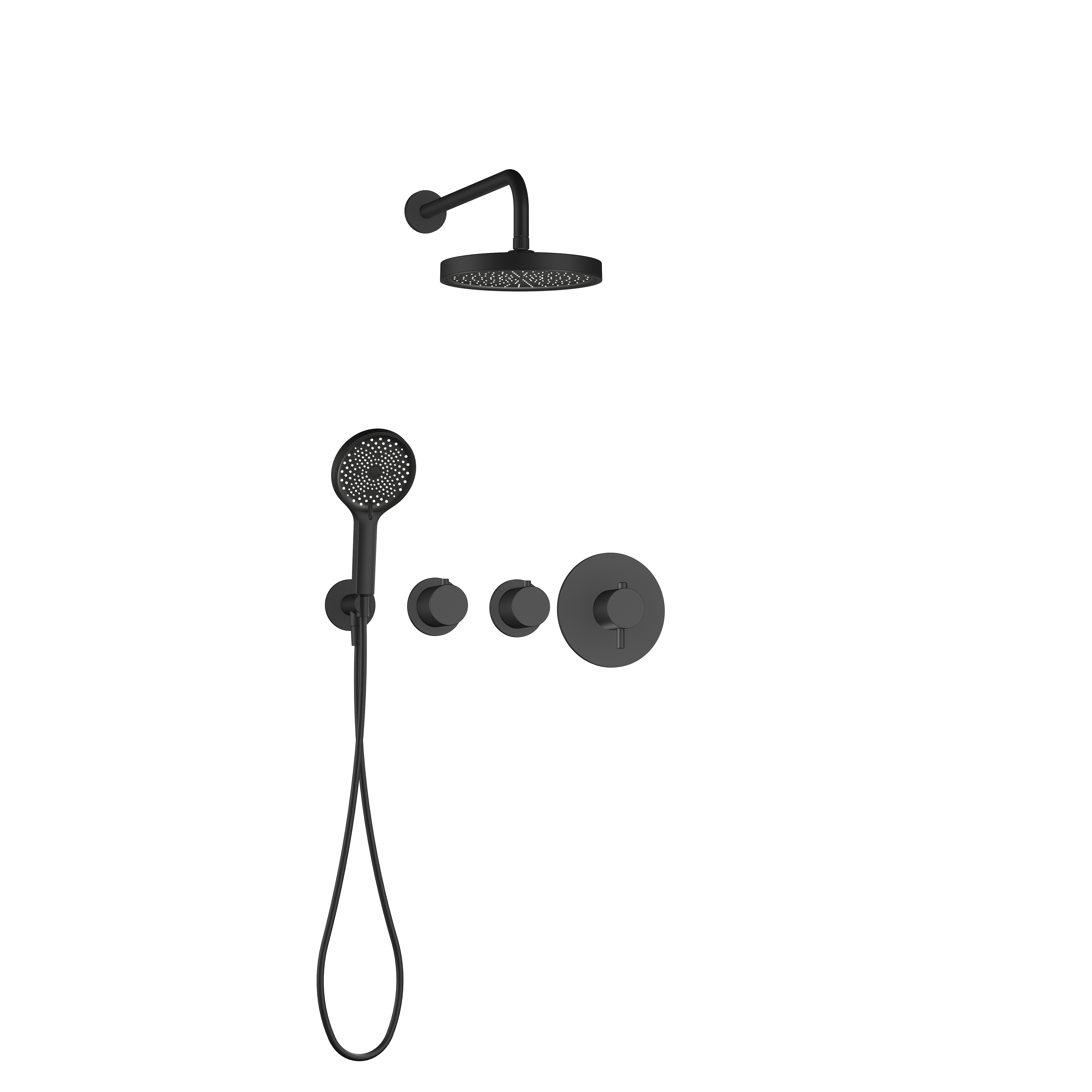 2功能恒温淋浴花洒 旋钮开关 分体小面板 哑黑