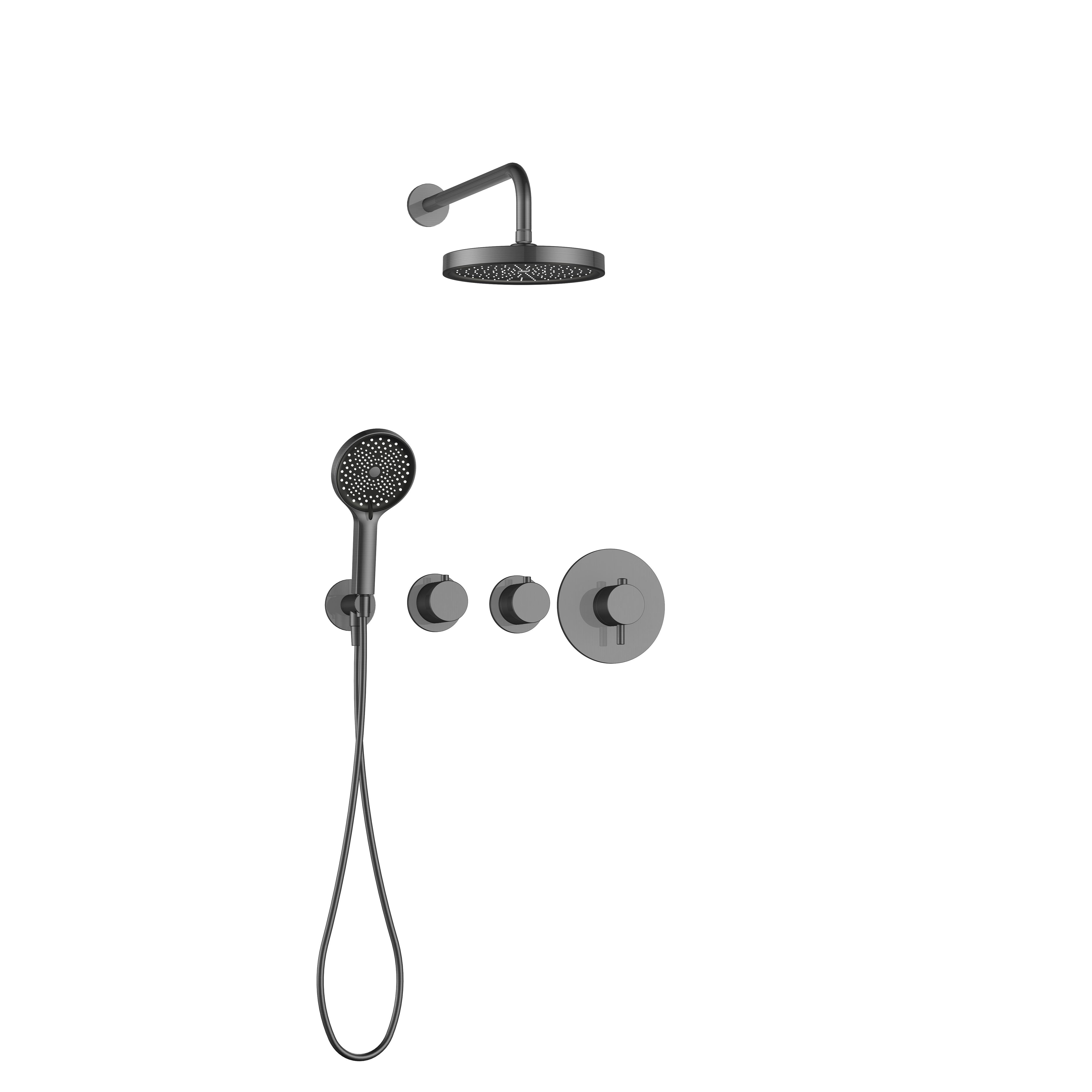 2功能恒温淋浴花洒 旋钮开关 分体小面板 枪灰