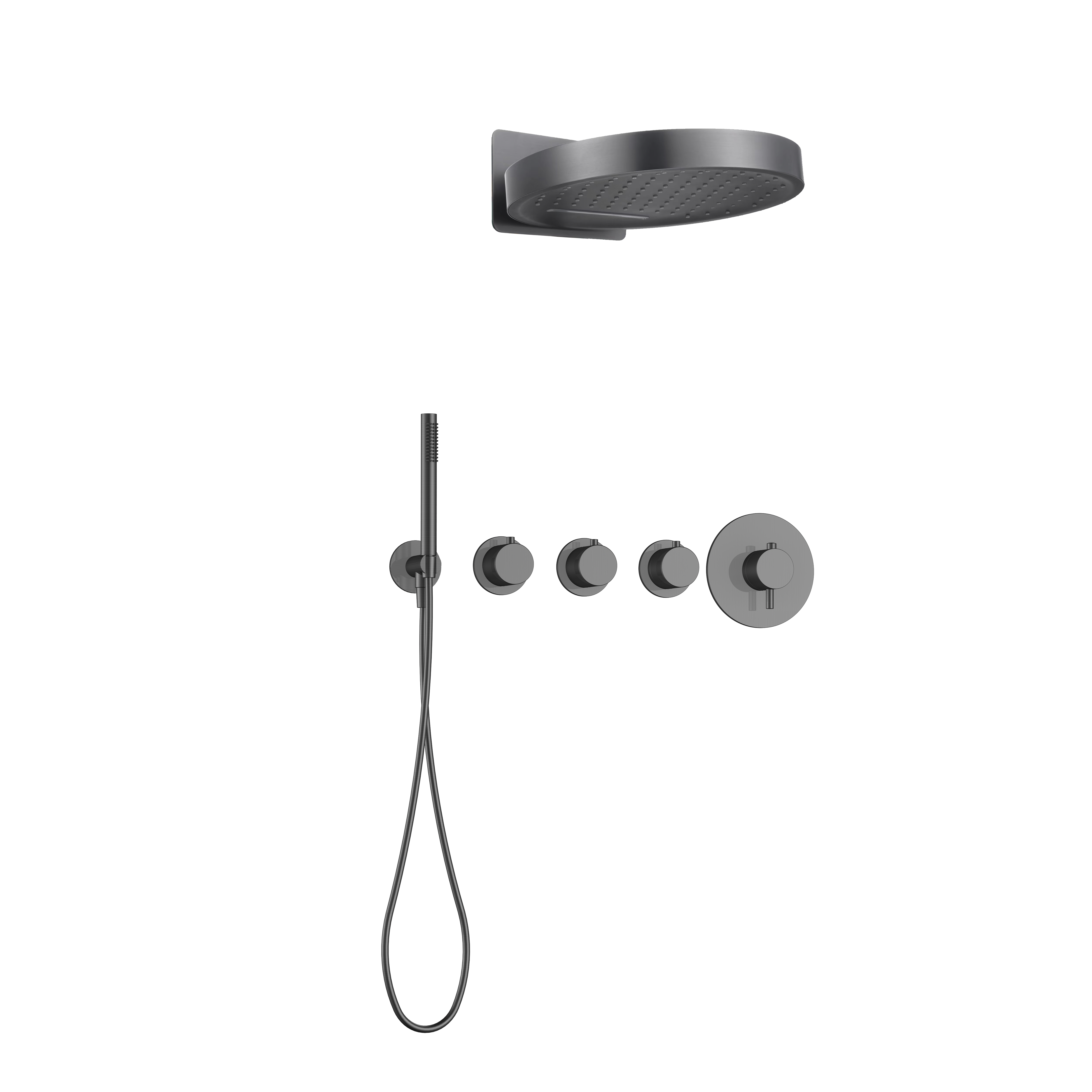 3功能恒温淋浴花洒 旋钮开关 分体小面板 枪灰