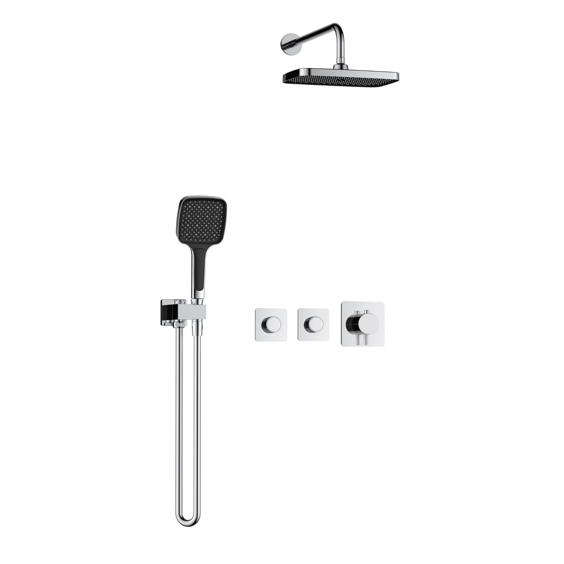 2功能恒温淋浴花洒 按键开关 分体小面板 铬色